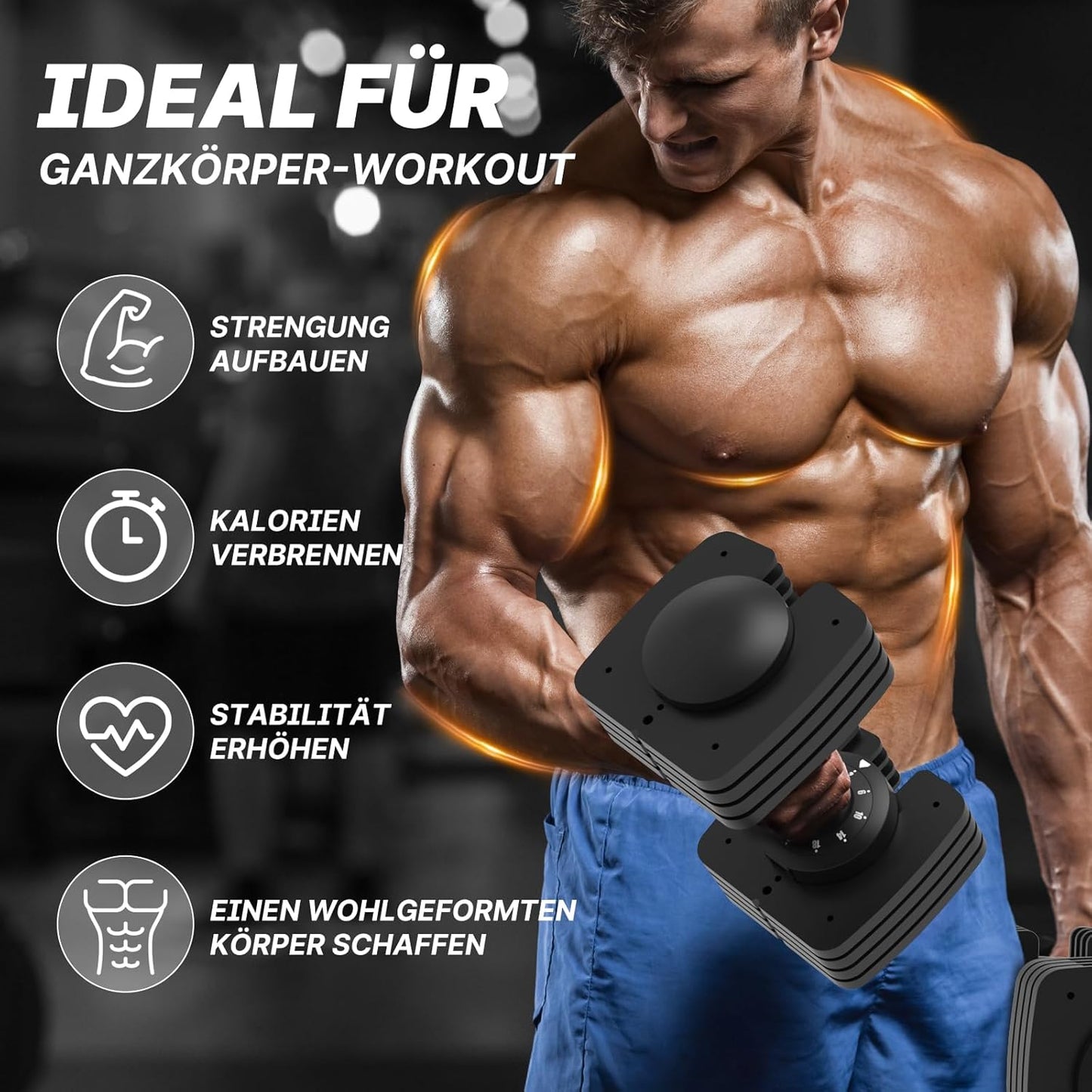La LiVita EnterSports 18 kg x 2 Adjustable Dumbbells, Adjustable Space-Saving Dumbbells, Non-Slip Handle, 5 Weight Levels: 2-18 kg, Good for Home, Office, Gym, Body Training