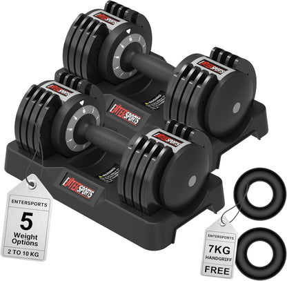 La LiVita 10kgX2 Verstellbare Hanteln, 10 Hantelgewichtsstufen (2-10kg) für Platzsparende, Rutschfeste Griffe mit Sicherheitsverriegelung, Home Gym Krafttrainingsgeräte für Bodybuilding