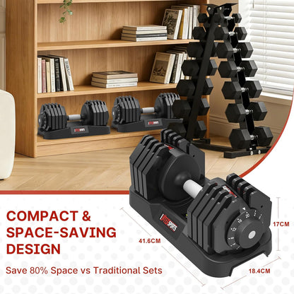 La LiVita EnterSports 20kg Adjustable Dumbbells,Dumbbell Set for Saving Place, Dumbbell Weights with Non-Slip Handle, Home Gym Strength Training Equipment for Full Bodybuilding