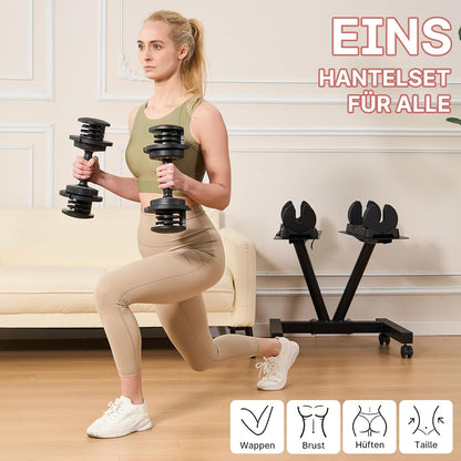 La LiVita 10kgX2 Verstellbare Hanteln, 10 Hantelgewichtsstufen (2-10kg) für Platzsparende, Rutschfeste Griffe mit Sicherheitsverriegelung, Home Gym Krafttrainingsgeräte für Bodybuilding