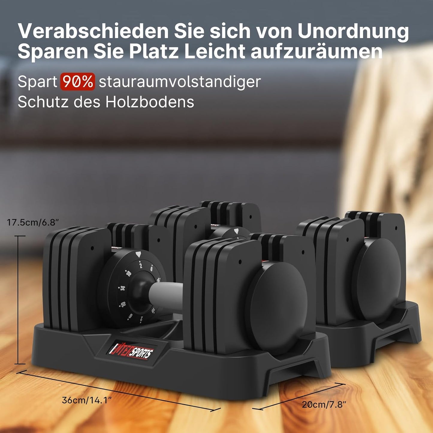 La LiVita EnterSports 18 kg x 2 Adjustable Dumbbells, Adjustable Space-Saving Dumbbells, Non-Slip Handle, 5 Weight Levels: 2-18 kg, Good for Home, Office, Gym, Body Training