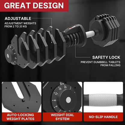 La LiVita EnterSports 20kg Adjustable Dumbbells,Dumbbell Set for Saving Place, Dumbbell Weights with Non-Slip Handle, Home Gym Strength Training Equipment for Full Bodybuilding