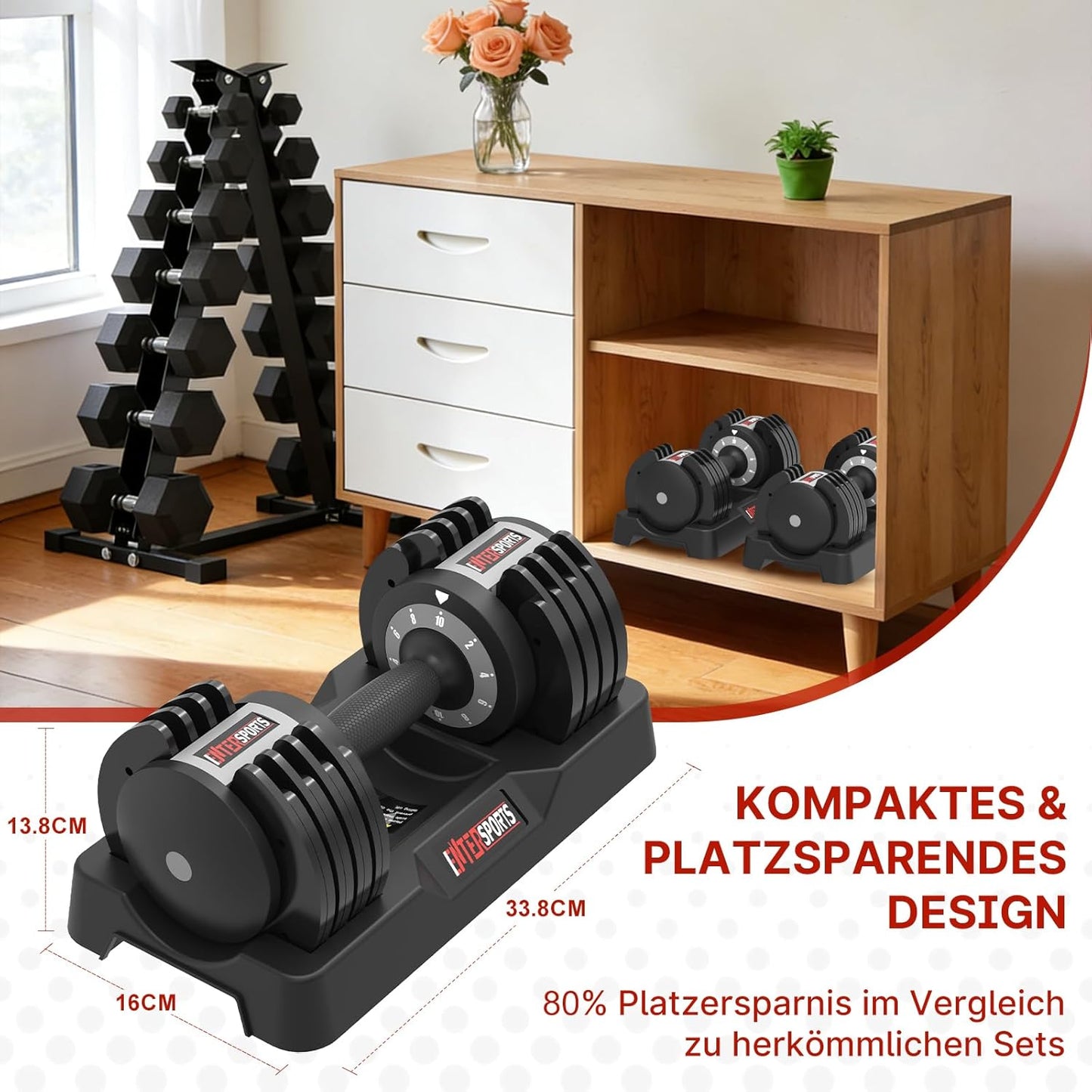 La LiVita 10kgX2 Verstellbare Hanteln, 10 Hantelgewichtsstufen (2-10kg) für Platzsparende, Rutschfeste Griffe mit Sicherheitsverriegelung, Home Gym Krafttrainingsgeräte für Bodybuilding