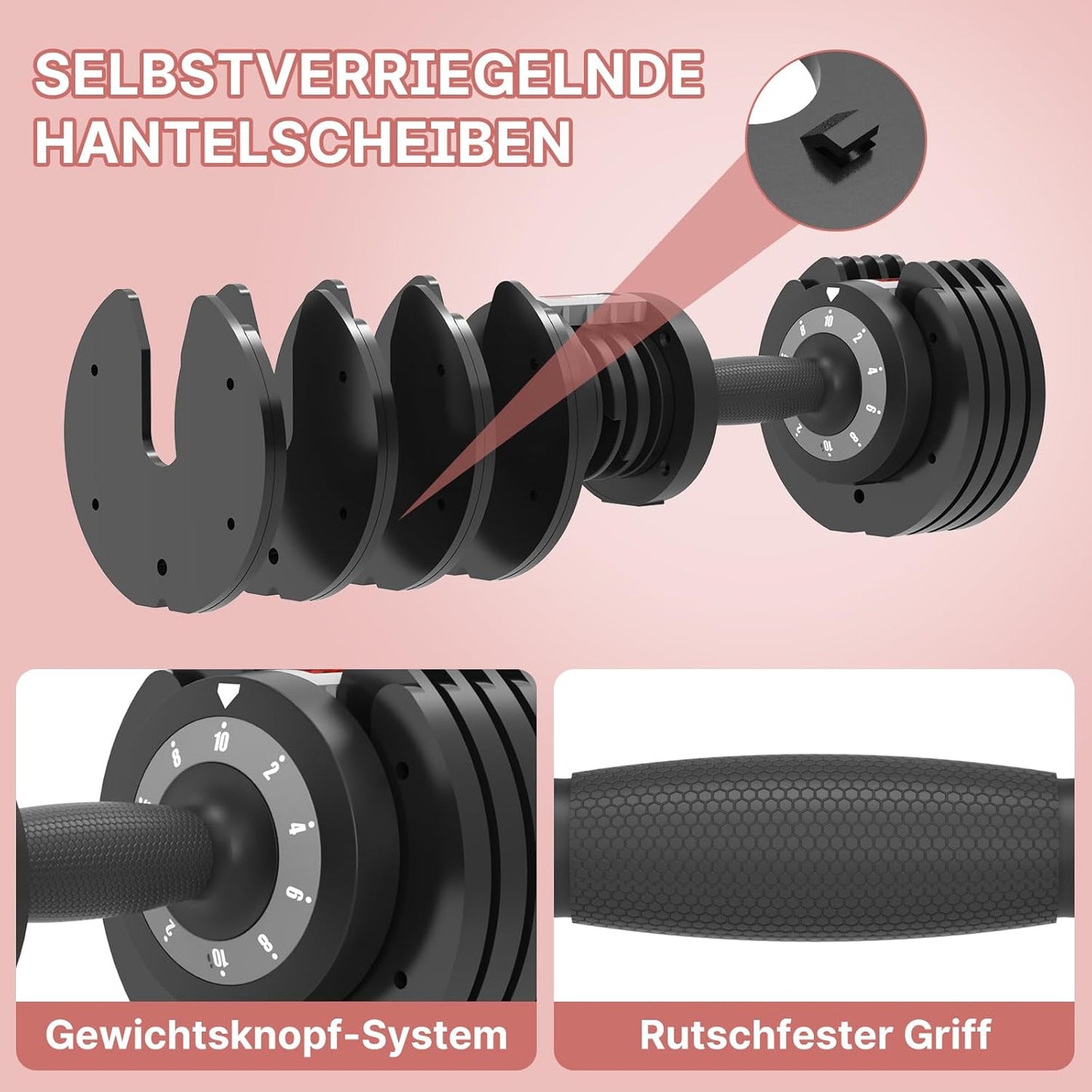 La LiVita 10kgX2 Verstellbare Hanteln, 10 Hantelgewichtsstufen (2-10kg) für Platzsparende, Rutschfeste Griffe mit Sicherheitsverriegelung, Home Gym Krafttrainingsgeräte für Bodybuilding