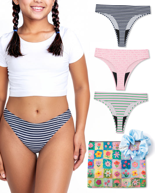 First Period Kit For Teen Girls - 3 Pack Period Thong